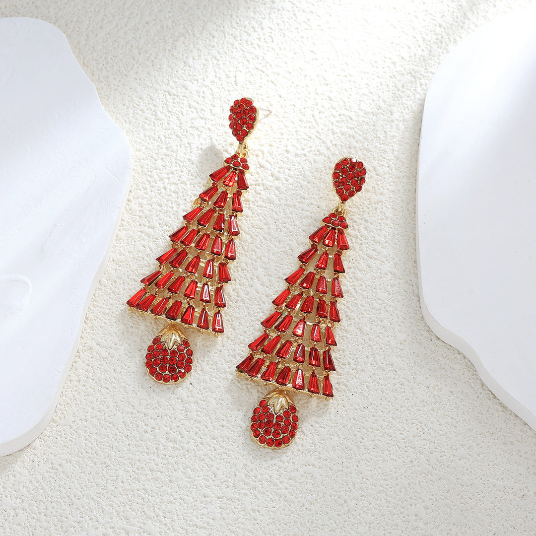 Sweet Christmas Rhinestone Tassel Stylish Long Earrings