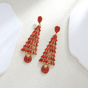 Sweet Christmas Rhinestone Tassel Stylish Long Earrings