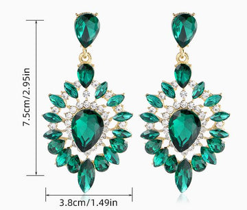 Noble Oval Green Rhinestone High End Drop Earrings