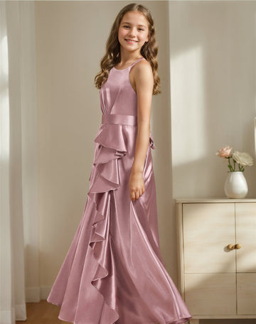 A-Line/Princess Criss Cross Sleeveless Junior Bridesmaid Dresses with Ruffles