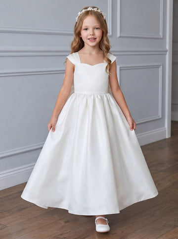 A-Line/Princess Sweetheart Satin Flower Girl Dresses Sleeveless Floor-Length With Bowknot