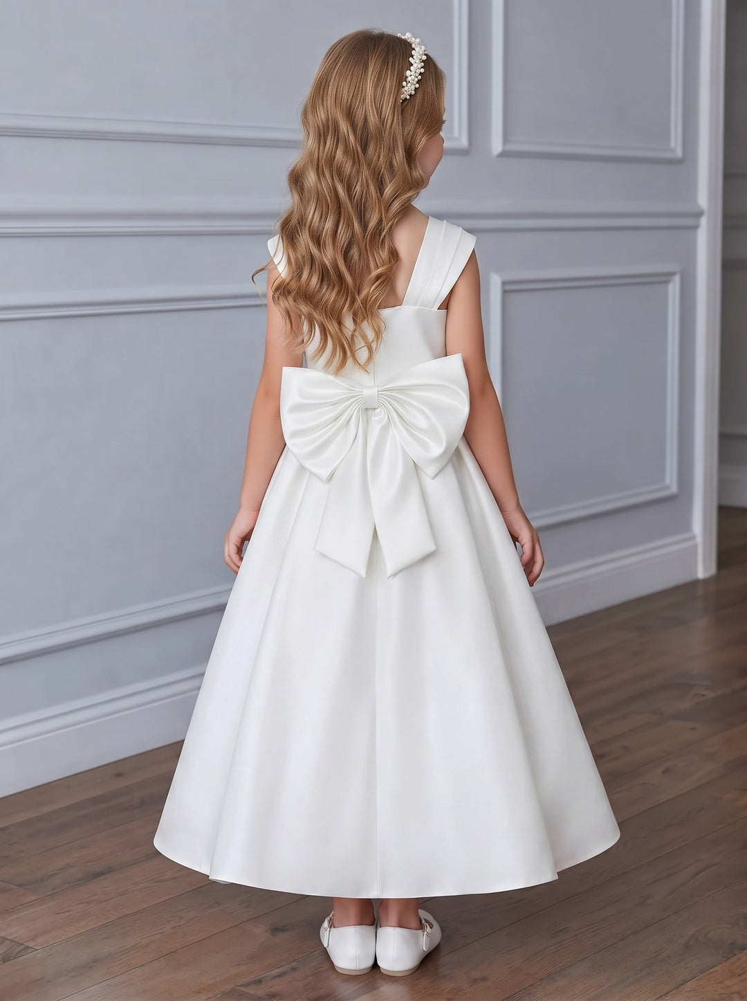 A-Line/Princess Sweetheart Satin Flower Girl Dresses Sleeveless Floor-Length With Bowknot