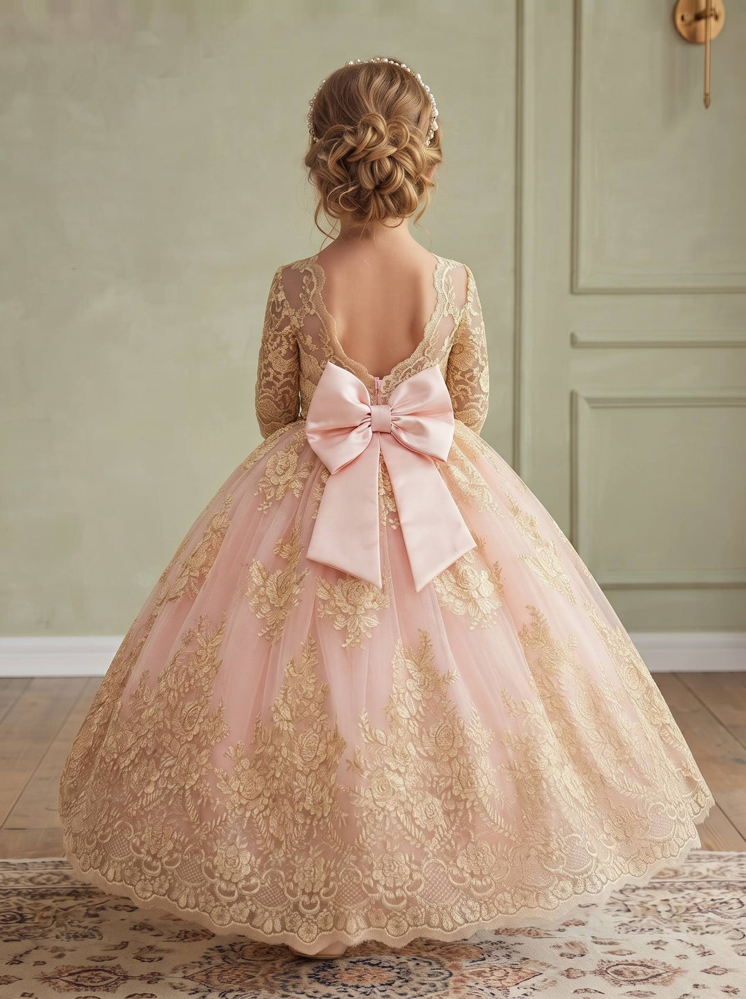 A-Line/Princess Scoop Lace Flower Girl Dresses Half Sleeves Floor-Length With Bowknot