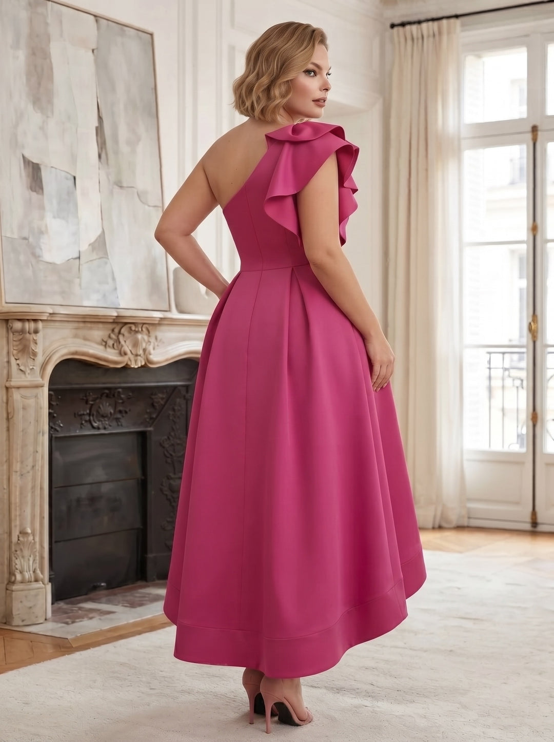 A-Line/Princess One-Shoulder Sleeveless Asymmetrical Plus Size Mother of the Bride Dresses with Ruffles