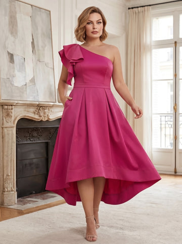 A-Line/Princess One-Shoulder Sleeveless Asymmetrical Plus Size Mother of the Bride Dresses with Ruffles