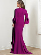 Sheath/Column V-Neck Long Sleeves Floor-Length Plus Size Mother of the Bride Dresses With Split Side