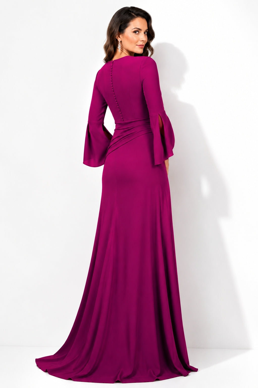 Sheath/Column V-Neck Long Sleeves Floor-Length Mother of the Bride Dresses With Split Side