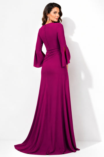 Sheath/Column V-Neck Long Sleeves Floor-Length Mother of the Bride Dresses With Split Side