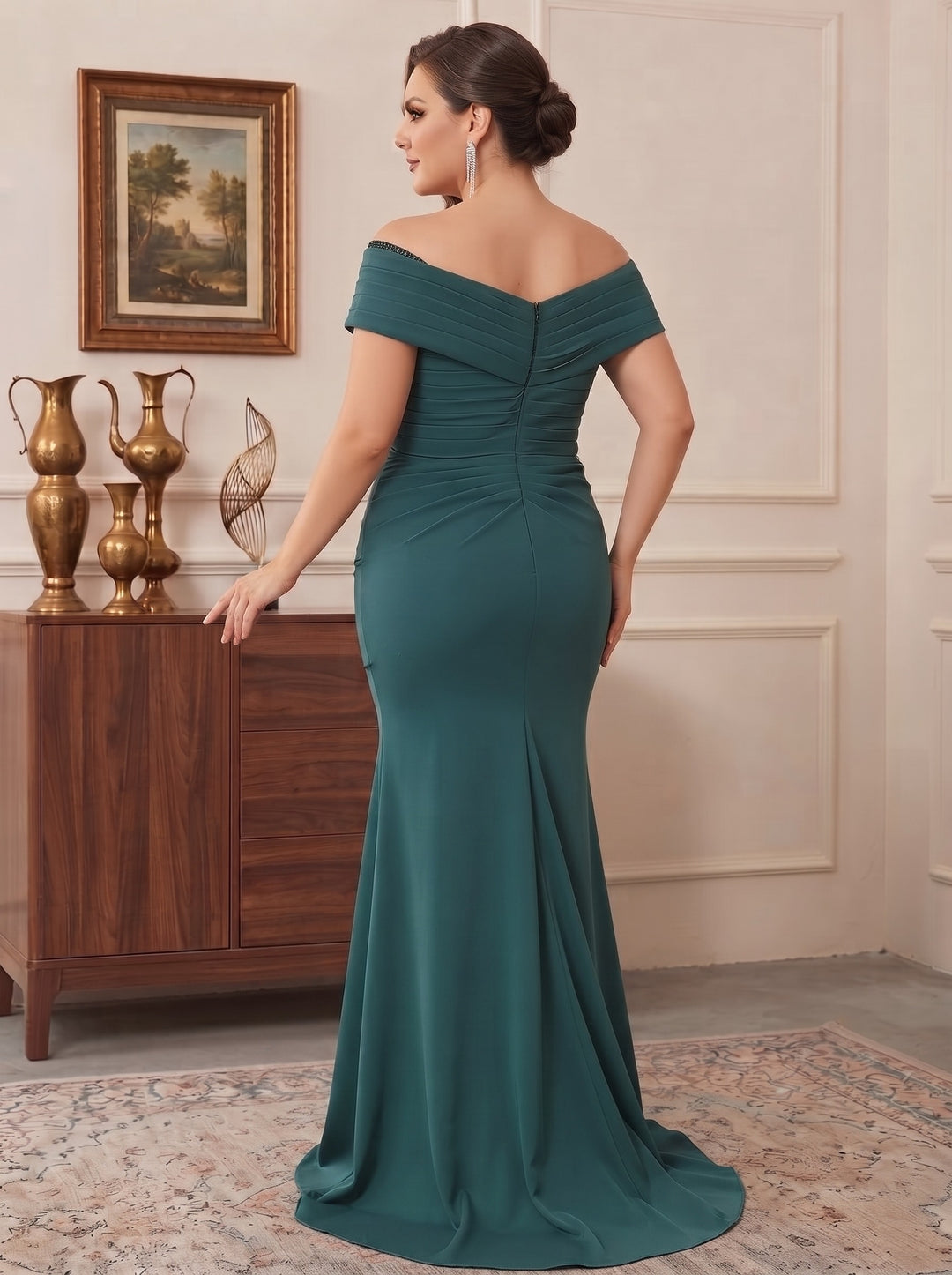 Sheath/Column Off-the-Shoulder Sleeveless Floor-Length Plus Size Mother of the Bride Dresses With Ruffles