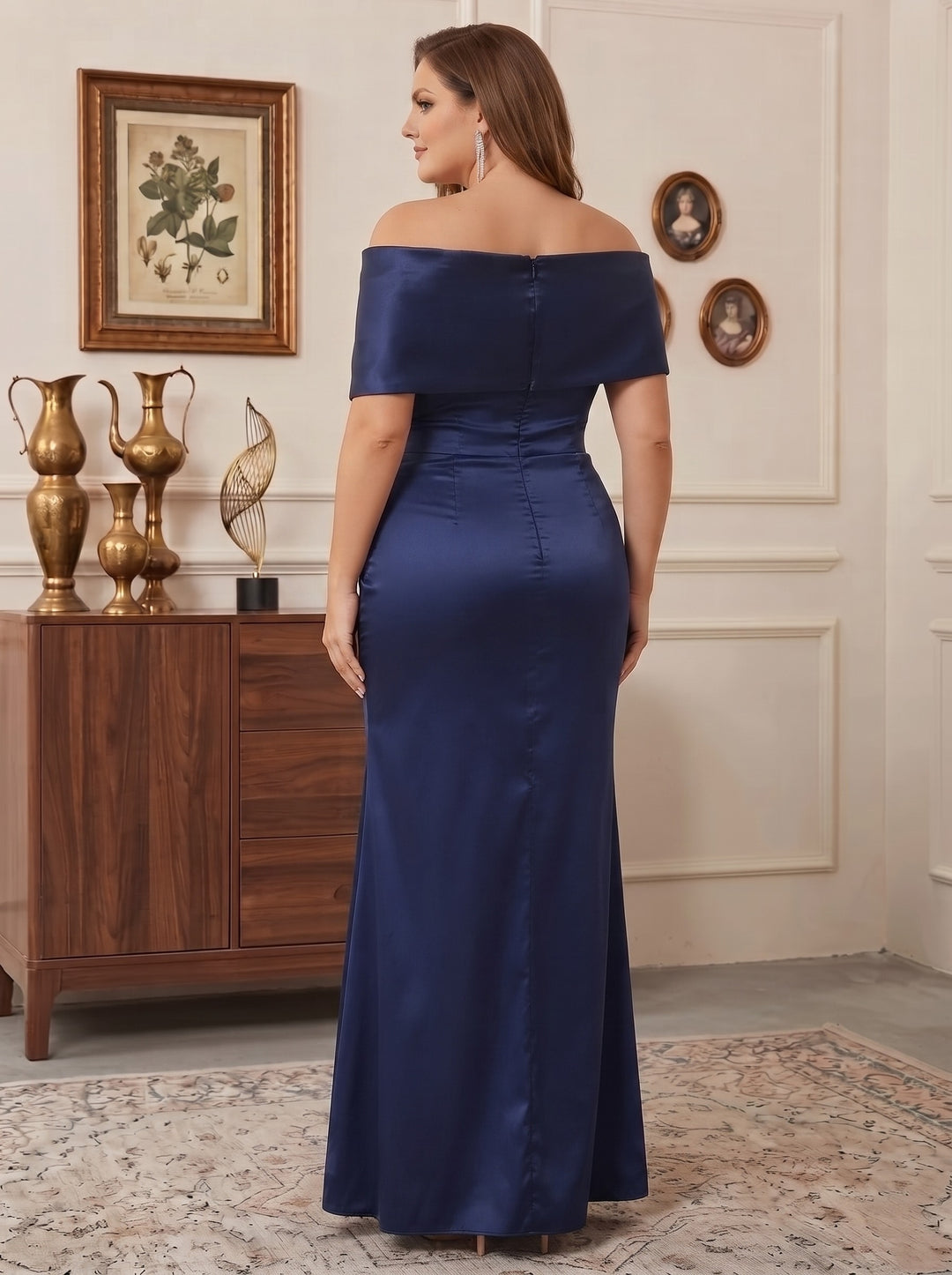 Sheath/Column Off-the-Shoulder Floor-Length Plus Size Mother of the Bride Dresses