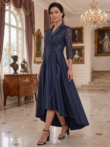 Sheath/Column V-Neck Tea-Length Mother of the Bride Dresses