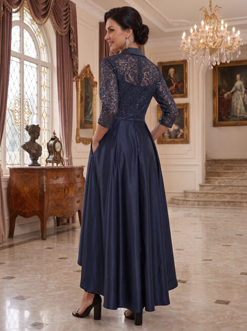 Sheath/Column V-Neck Tea-Length Mother of the Bride Dresses