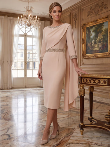 Sheath/Column Scoop Tea-Length Mother of the Bride Dresses