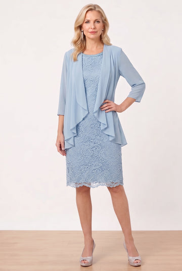Sheath/Column Jewel Neck Tea-Length Mother of the Bride Dresses
