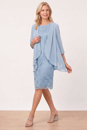 Sheath/Column Jewel Neck Tea-Length Mother of the Bride Dresses