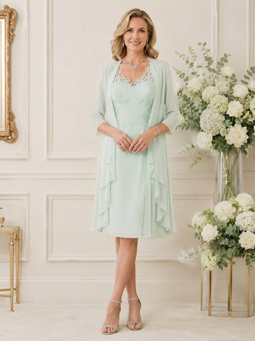 Sheath/Column V-Neck Knee-Length Mother of the Bride Dresses