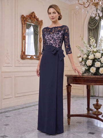 Sheath/Column Jewel Neck Floor-Length Mother of the Bride Dresses