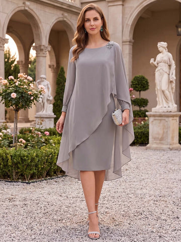 Sheath/Column Jewel Neck Knee-Length Mother of the Bride Dresses