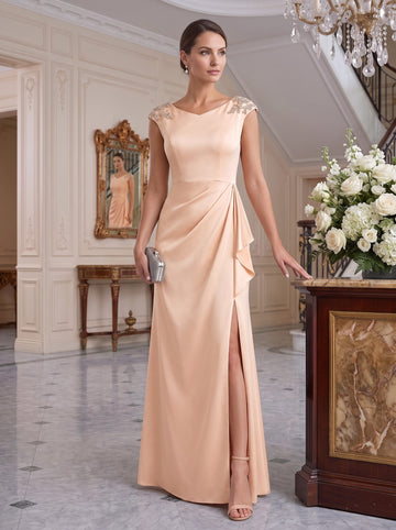 Sheath/Column Silk Satin V-Neck Floor-Length Mother of the Bride Dresses