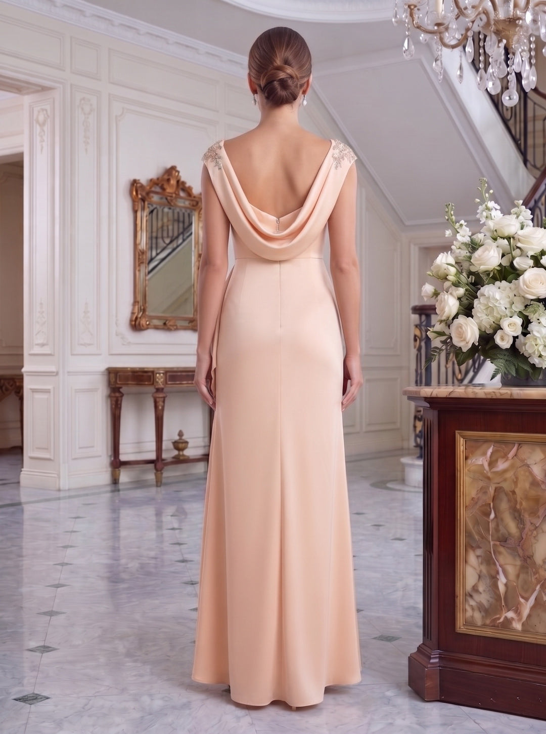 Sheath/Column Silk Satin V-Neck Floor-Length Mother of the Bride Dresses