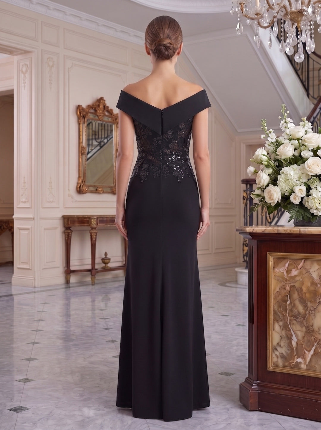 Sheath/Column V-Neck Floor-Length Mother of the Bride Dresses