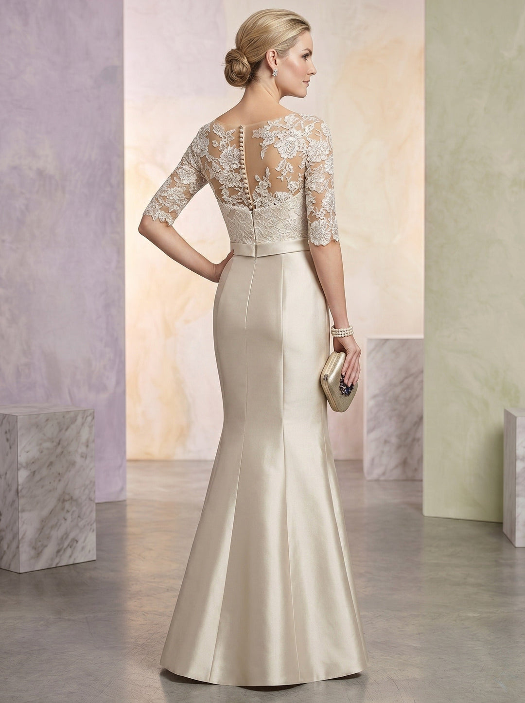 Sheath/Column Illusion Neck Floor-length Mother of the Bride Dresses
