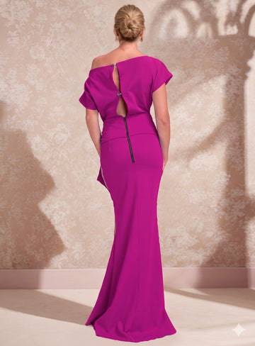 Trumpet/Mermaid One-Shoulder Short Sleeves Floor-Length Mother of the Bride Dresses with Ruffles & Split Side