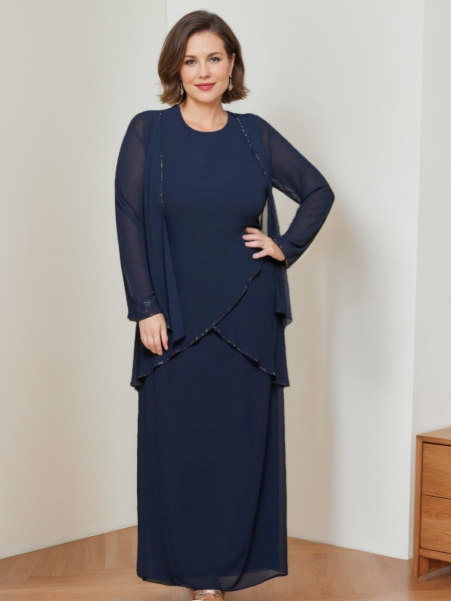 Sheath/Column Round Neck Chiffon Mother of the Bride Dresses with Jacket