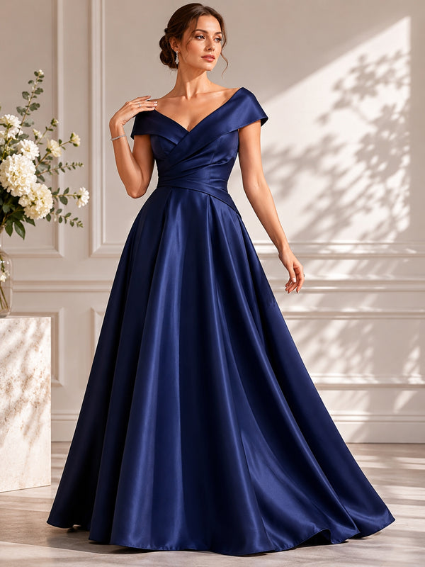 A-Line/Princess V-Neck Satin Evening Dresses with Ruched