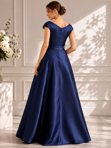 A-Line/Princess V-Neck Satin Evening Dresses with Ruched