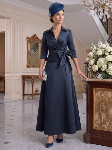A-Line/Princess V-Neck Satin Ankle Length Elegant Mother of the Bride Dresses