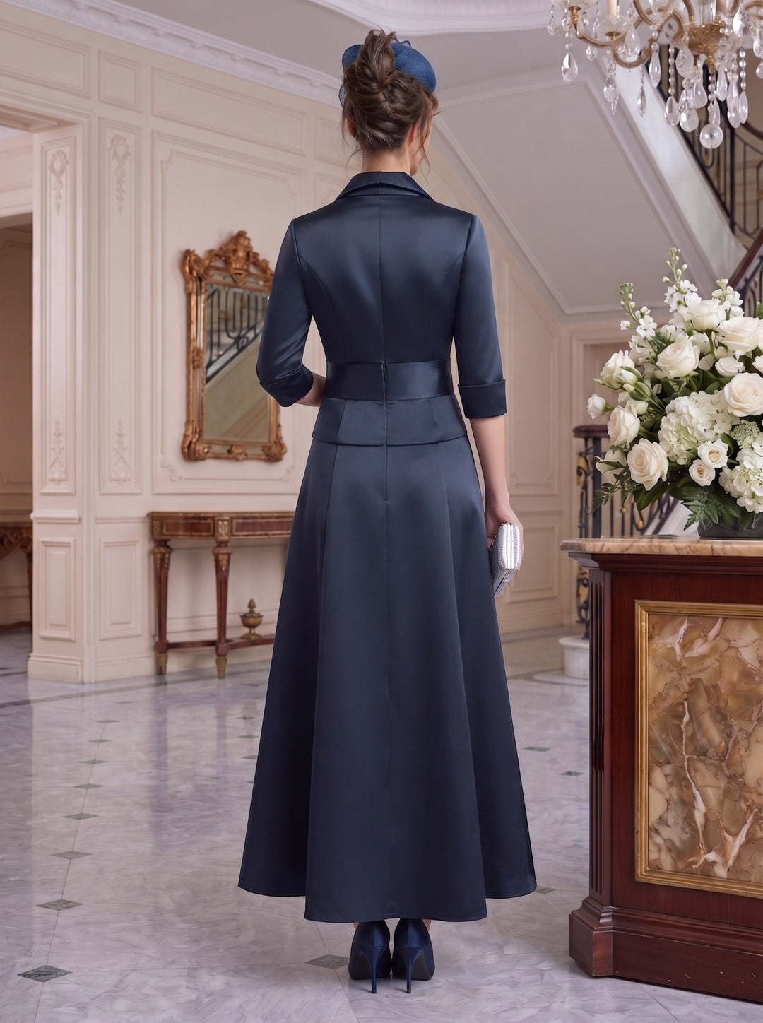 A-Line/Princess V-Neck Satin Ankle Length Elegant Mother of the Bride Dresses