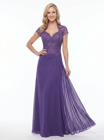 Sheath/Column Sweetheart Short Sleeves Floor-Length Mother of the Bride Dresses with Appliques Lace & Sequins