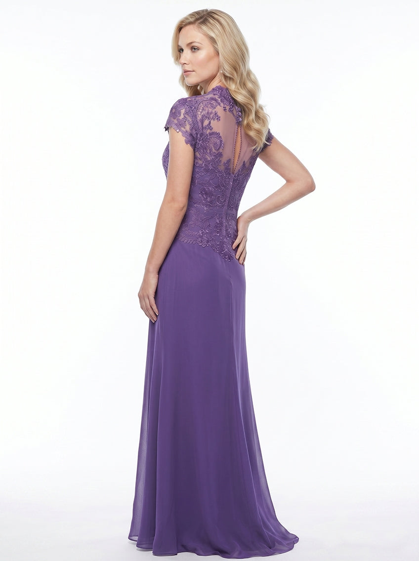 Sheath/Column Sweetheart Short Sleeves Floor-Length Mother of the Bride Dresses with Appliques Lace & Sequins