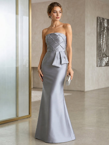 Trumpet/Mermaid Strapless Sleeveless Floor-Length Evening Dress with Bowknot