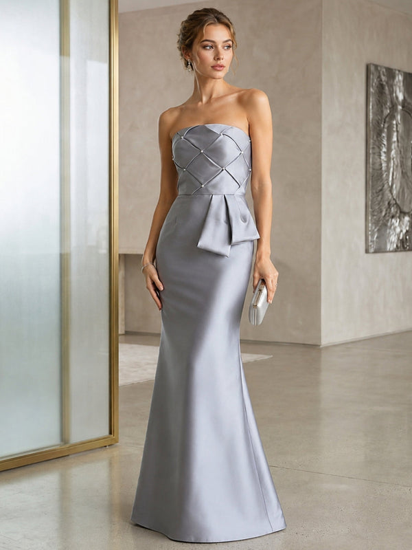 Trumpet/Mermaid Strapless Sleeveless Floor-Length Evening Dress with Bowknot