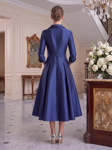 A-Line/Princess V-Neck Long Sleeves Tea-Length Elegant Mother of the Bride Dresses