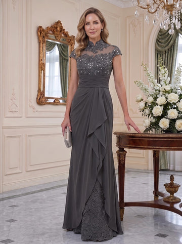Sheath/Column High Neck Floor-Length Mother of the Bride Dresses