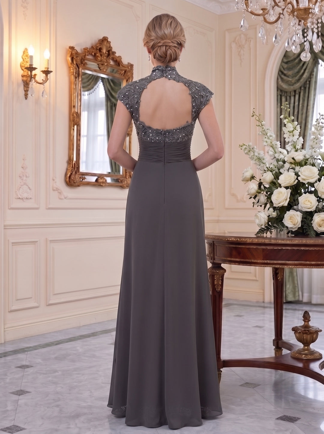 Sheath/Column High Neck Floor-Length Mother of the Bride Dresses