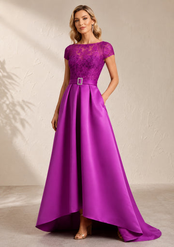 A-Line/Princess Scoop Short Sleeves Asymmetrical Mother of the Bride Dresses