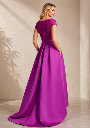 A-Line/Princess Scoop Short Sleeves Asymmetrical Mother of the Bride Dresses