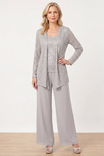 Chiffon Mother of the Bride Pantsuits with Jacket & Sequins