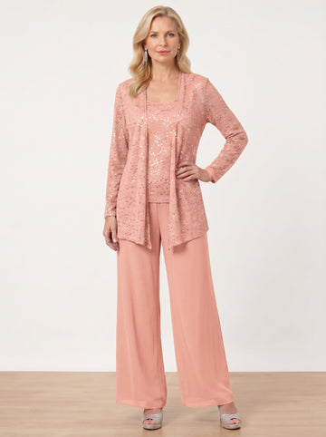 Chiffon Mother of the Bride Pantsuits with Jacket & Sequins