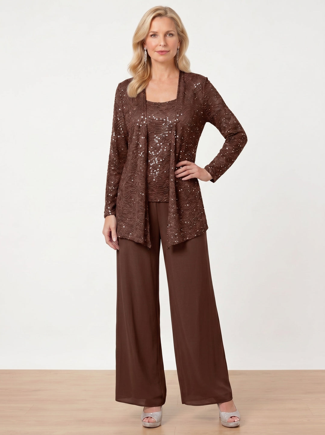 Chiffon Mother of the Bride Pantsuits with Jacket & Sequins