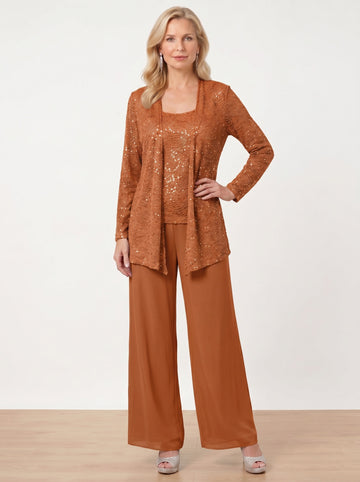 Chiffon Mother of the Bride Pantsuits with Jacket & Sequins