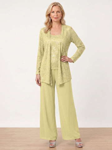 Chiffon Mother of the Bride Pantsuits with Jacket & Sequins