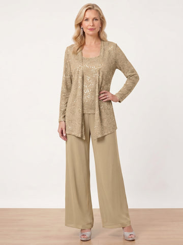 Chiffon Mother of the Bride Pantsuits with Jacket & Sequins