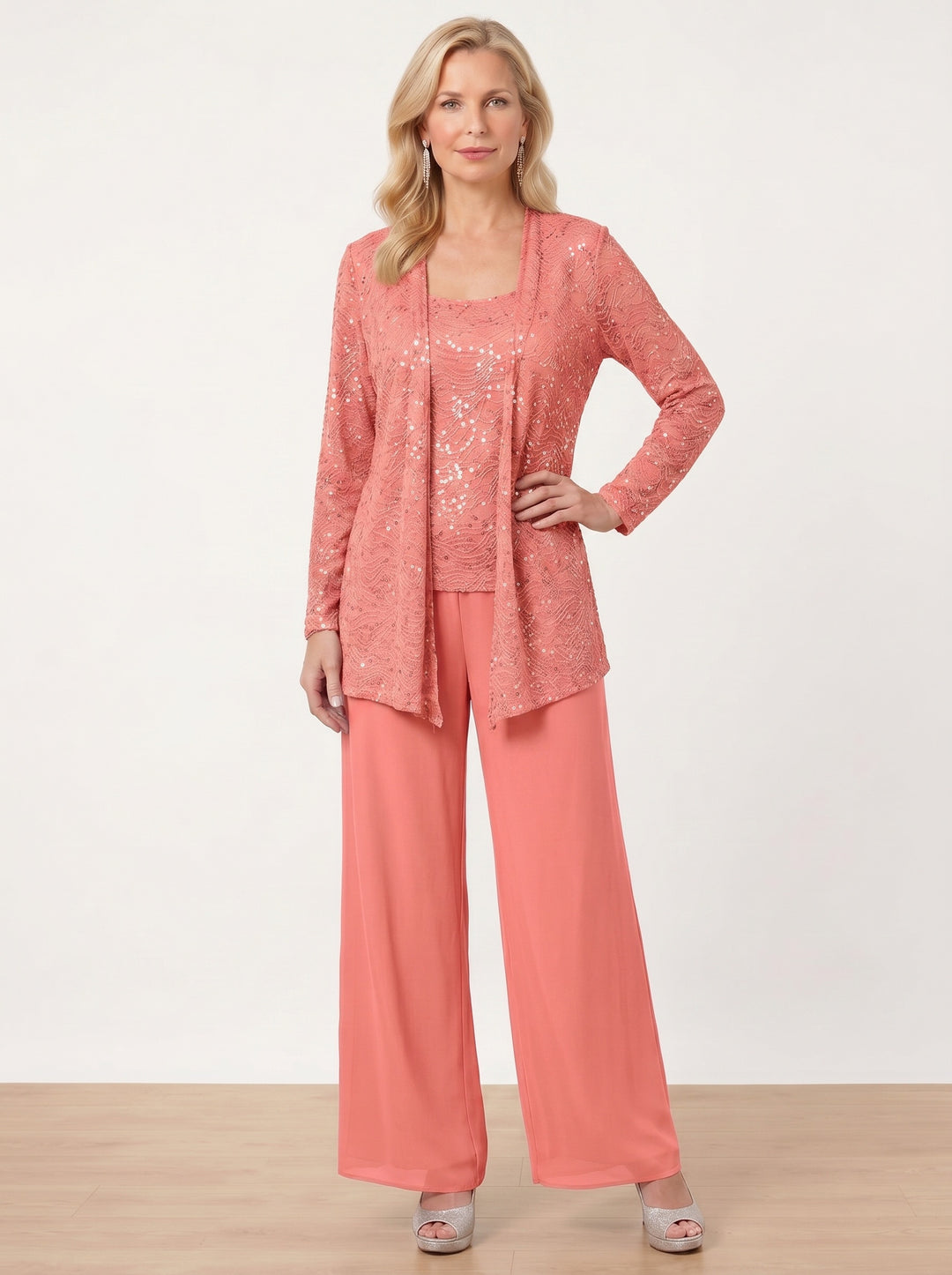 Chiffon Mother of the Bride Pantsuits with Jacket & Sequins