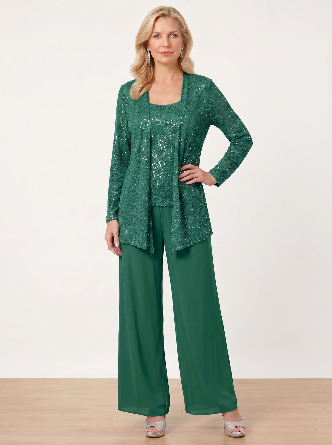 Chiffon Mother of the Bride Pantsuits with Jacket & Sequins