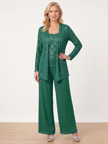 Chiffon Mother of the Bride Pantsuits with Jacket & Sequins